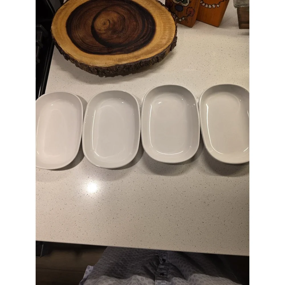 Set of 4 CORNING WARE SIDEKICK P-140-B White Set Oval Snack Dishes Clean